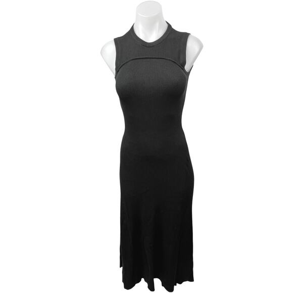 Zara Black Ribbed Knit Sheath Fitted Sleeveless Crew Neck Midi Dress Size S - Picture 1 of 6